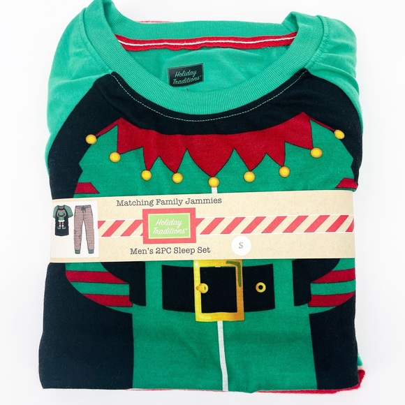 NWT holiday traditions 2 piece Elf pajama set green red white stripe size small - Picture 8 of 8
